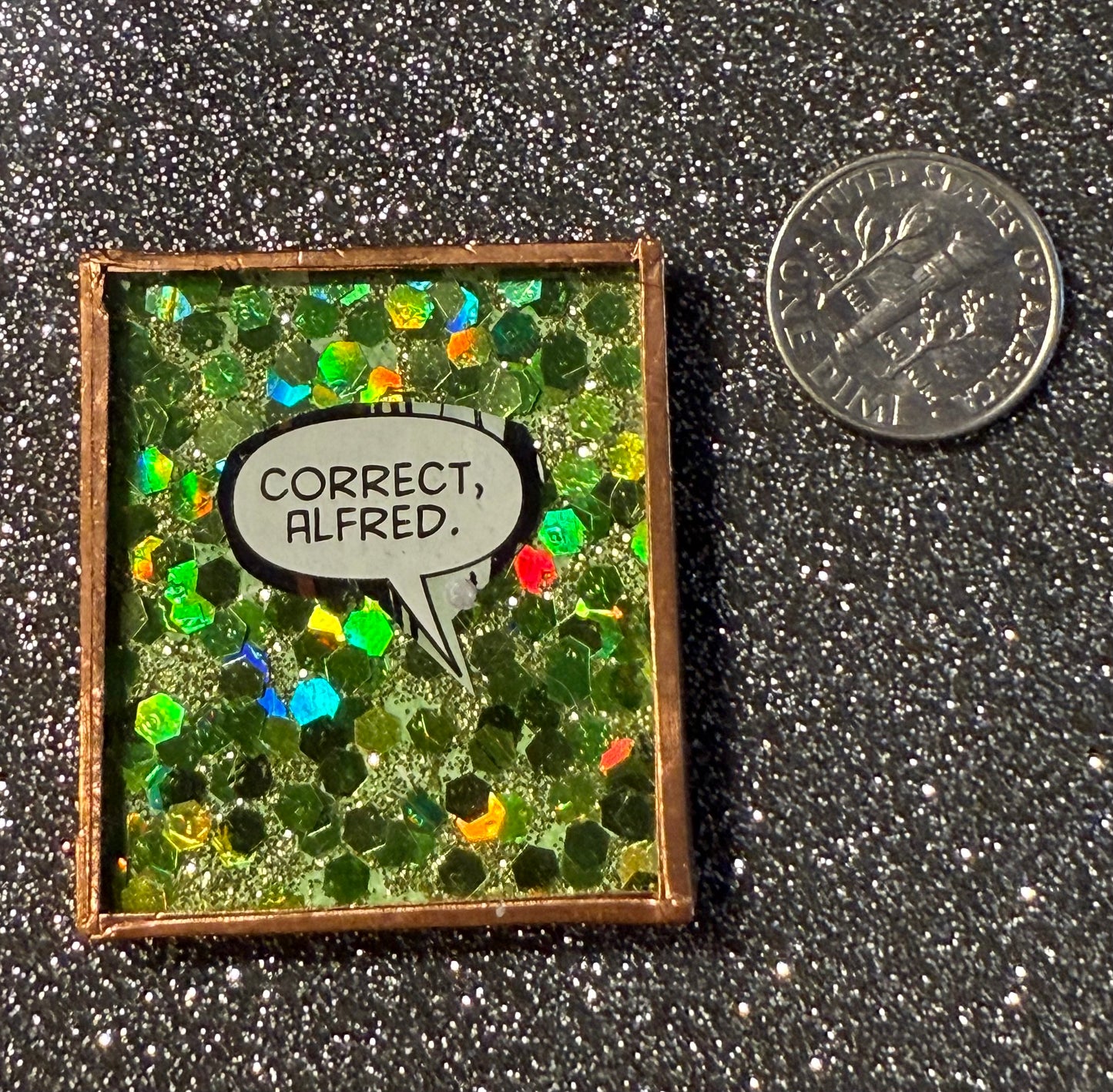 Green glitter Batman "Alfred" handmade comic magnet