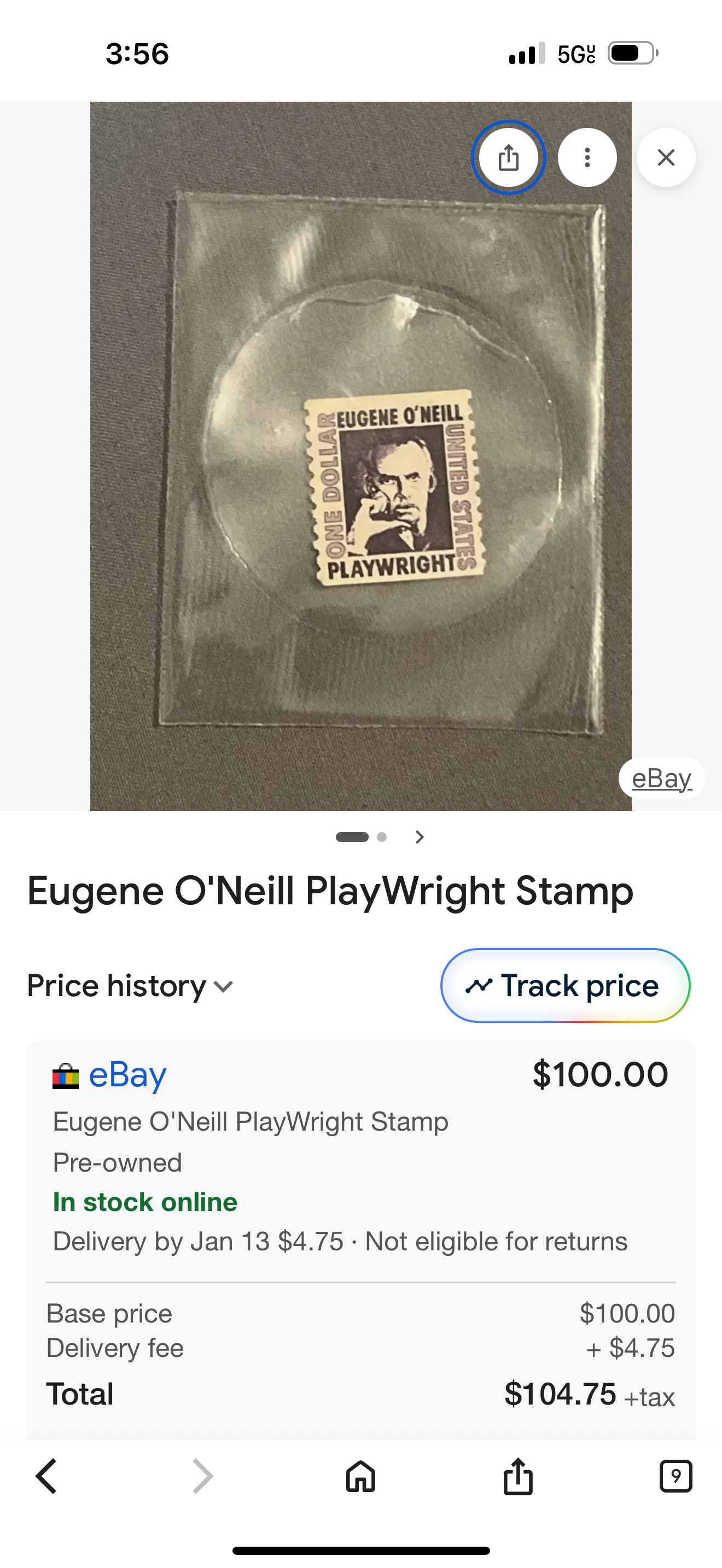 Vintage stamp glitter matchbox magnet:1967 Eugene O'Neill stamps