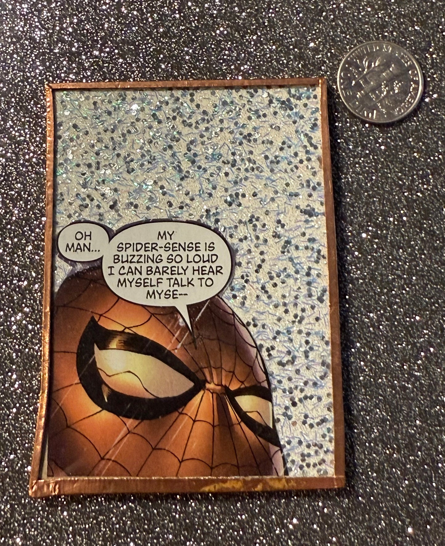 Confetti glitter Spiderman handmade magnet