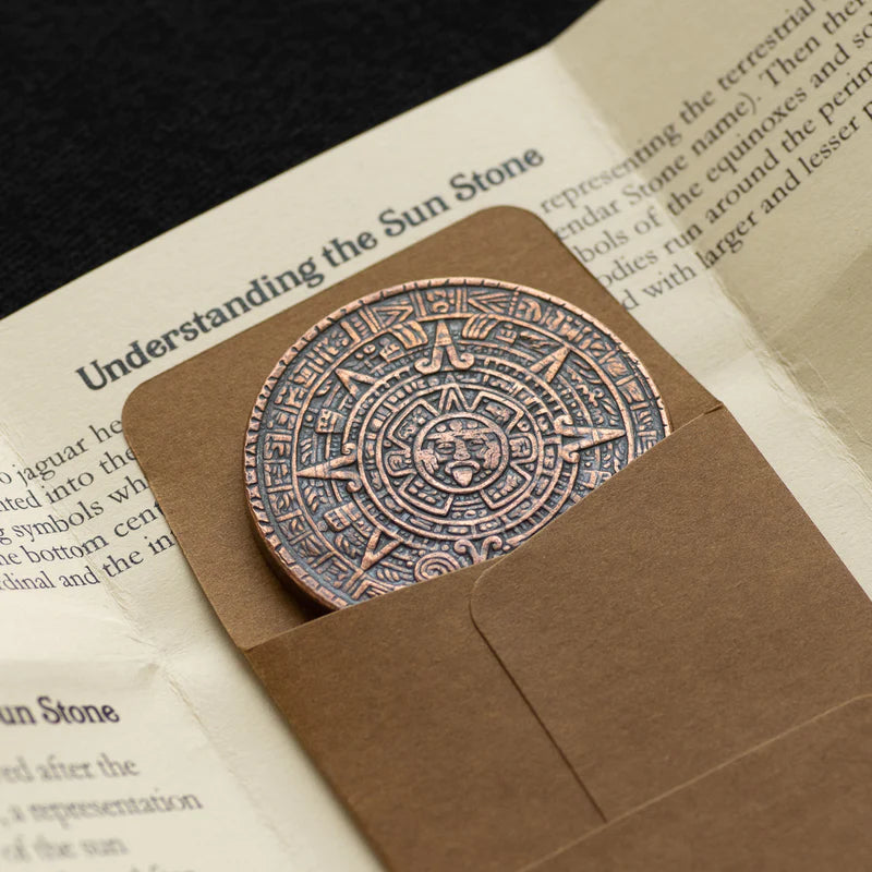 AZTEC SUN STONE CALENDAR - COPPER WORRY COIN