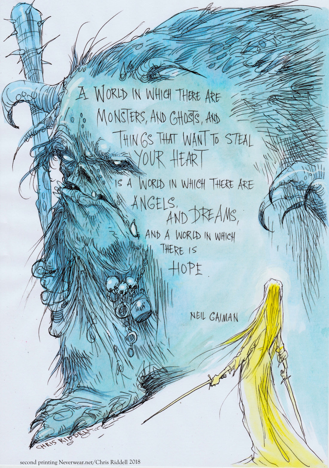 BRAND NEW! Second printing of Chris Riddell & Neil's HOPE print! Limited edition