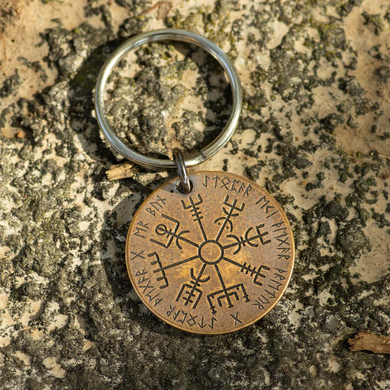 VEGVISIR NORSE COMPASS BRONZE KEYRING