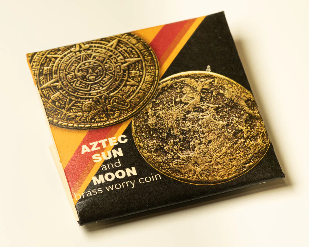 The Sun and Moon Worry Coin - Aztec Sun Stone Calendar and Moon