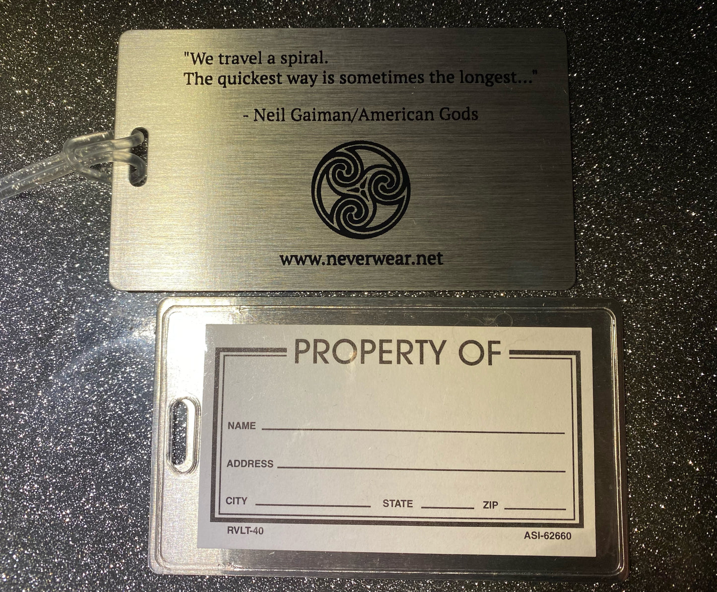 Attention travellers! Metal luggage tag w/Neil quote