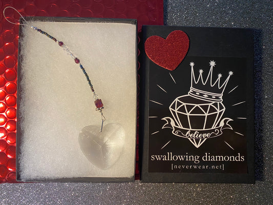 Heart-shaped Austrian crystal prism crystal w/garnet beads